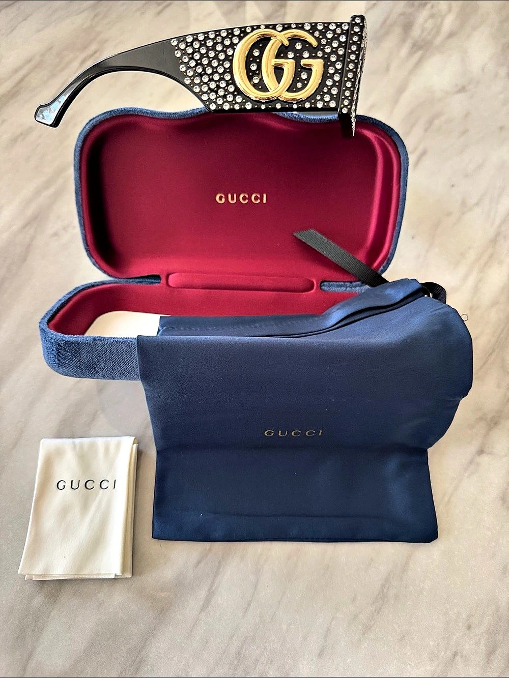 Gucci Interlocking G Crystal-Embellished Square Sunglasses Like New